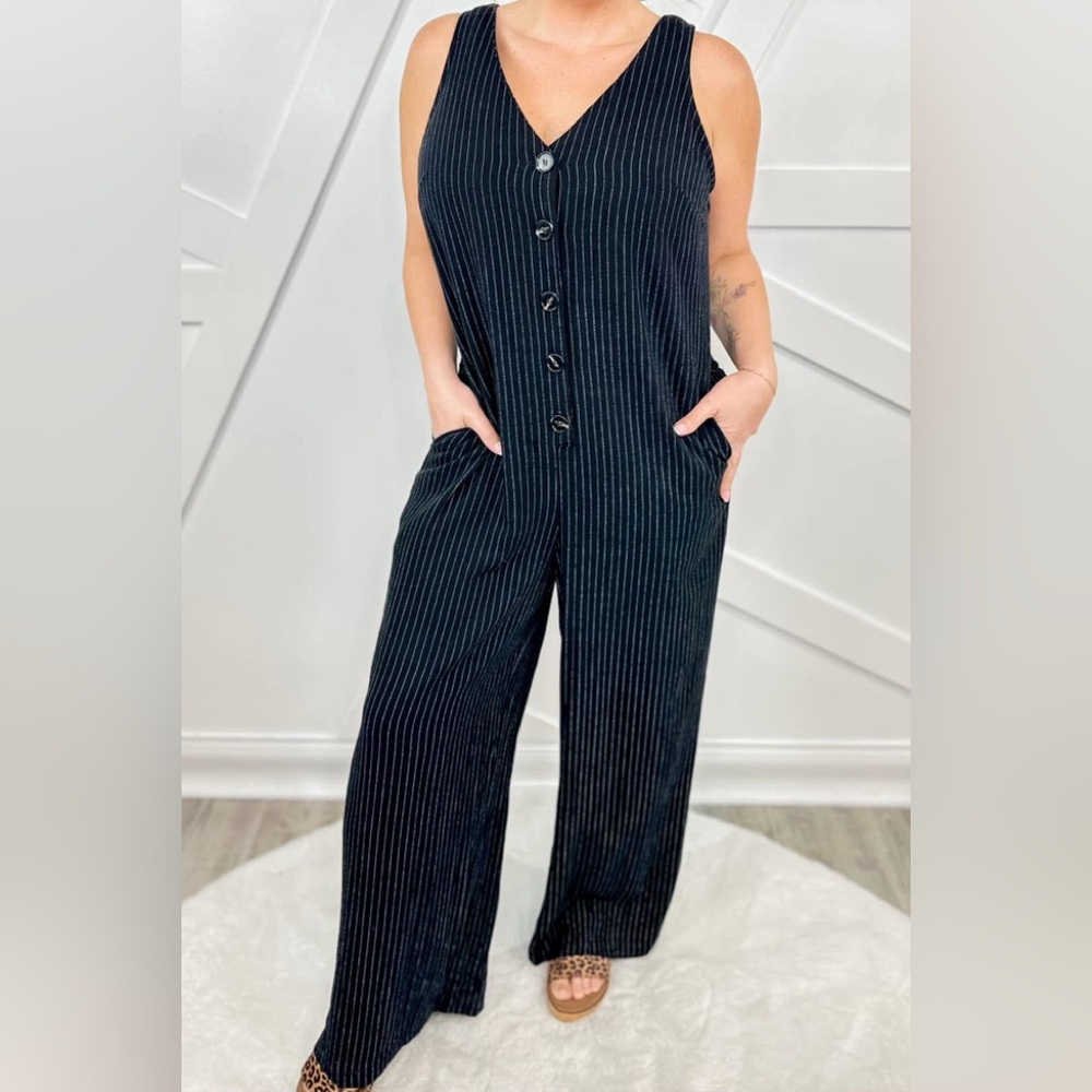 Black Pinstripe Jumpsuit